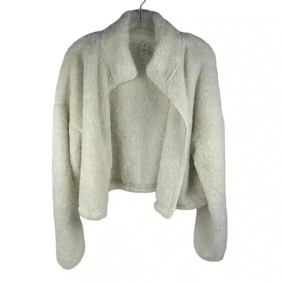 OFFLINE by Aerie Women's Large White Fleece Zip-Up Teddy Jacket Cropped - Picture 3 of 9